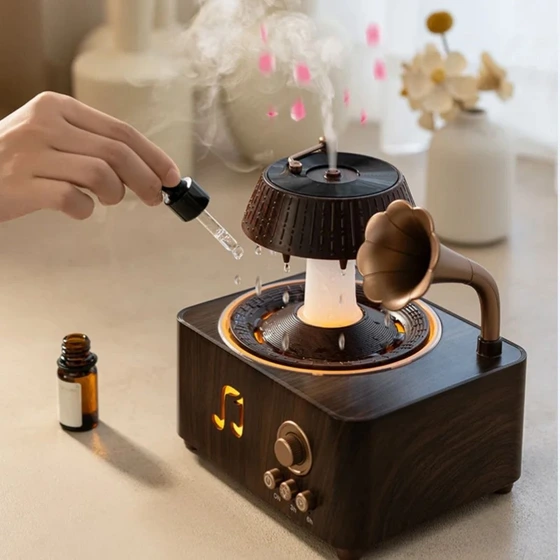 پخش‌کننده رایحه و بخور مدل V-98 | دستگاه بخور سرد با افکت قطرات آب و نورپردازی اتمسفری